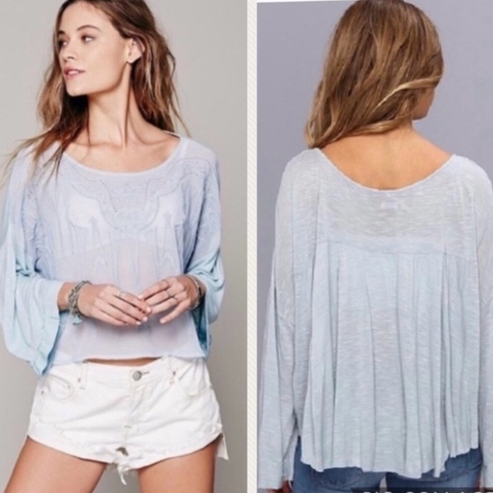 Free People Embroidered Bell Sleeve Blouse